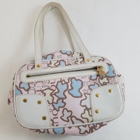 Tous Bear & Flower Motif monogram multi-color Handbag pink blue white gold purse - Picture 1 of 8